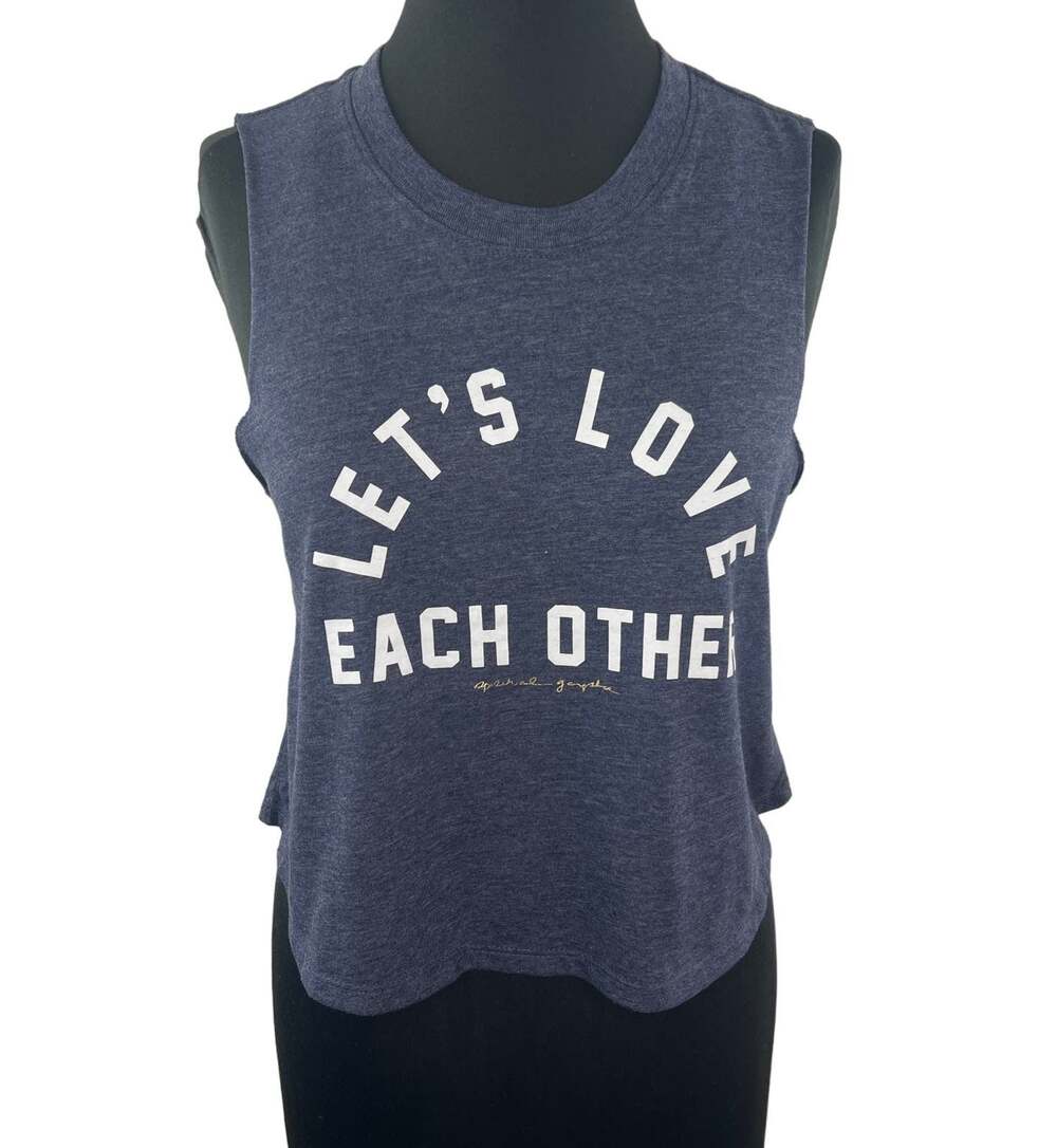 Spiritual Gangster Blue Top Cotton Let's Love Each Other Graphic Size Medium M